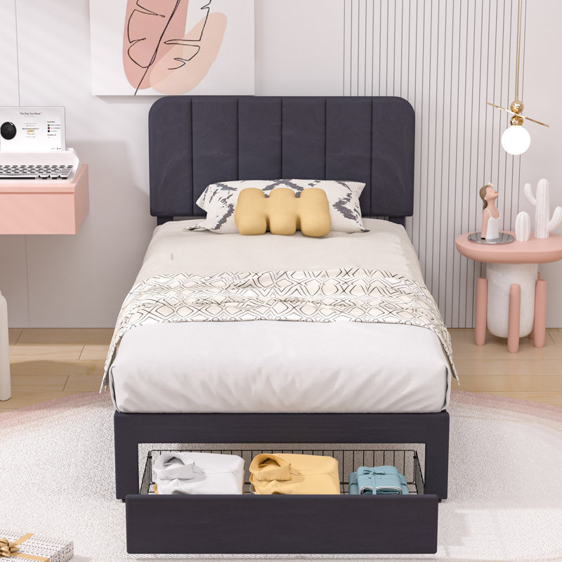 Huntsville 4-Drawer Velvet Upholstered Platform Bed, Black, Twin