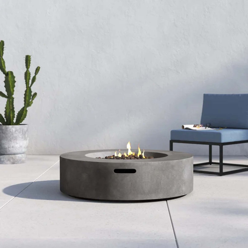 Fibre Reinforced Concrete Outdoor Fire Pit Table, Black/Grey