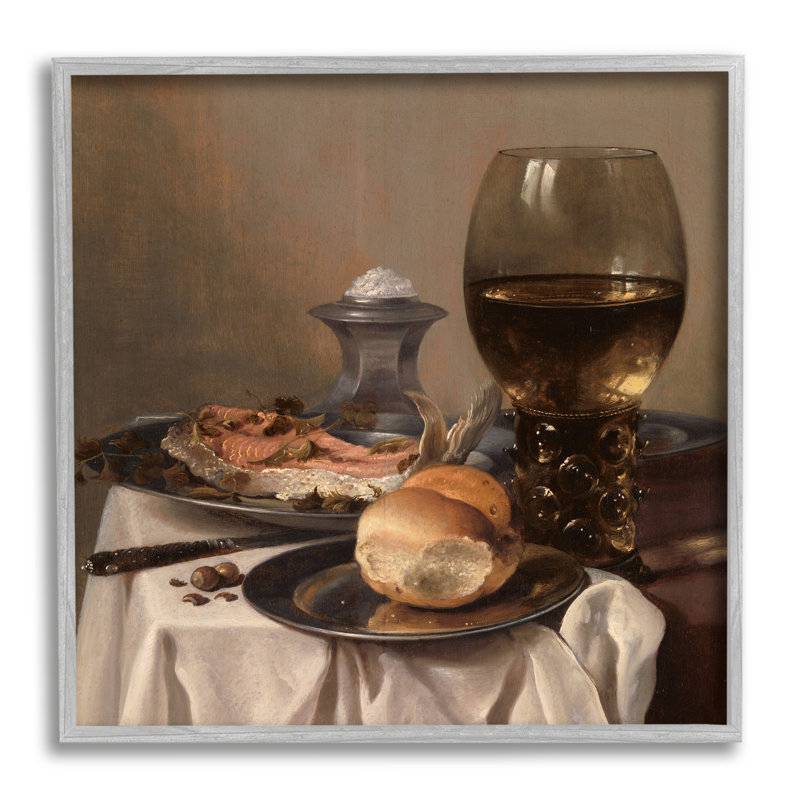 «Still Life with Salt» par Peter Claesz classique - peinture sur toile à cadre flottant, H 12 po x l 12 po x P 1,5 po