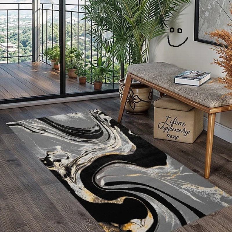 Abstract Flokati Area Rug, Yellow, Rectangle 60 x 110 cm