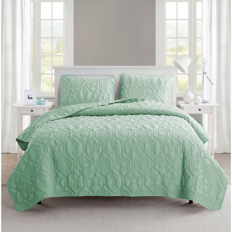 Mint Green Microfiber Full Reversible Coastal Quilt Set