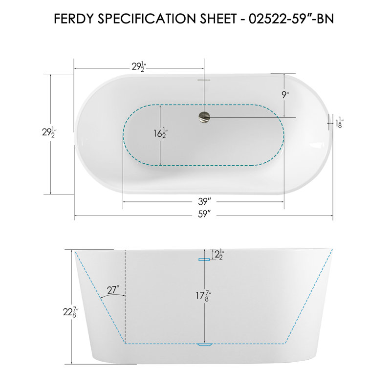 Shangri-La 59" BN, 59'' L X 29.50'' W X 22.80'' H, Brushed Nickel