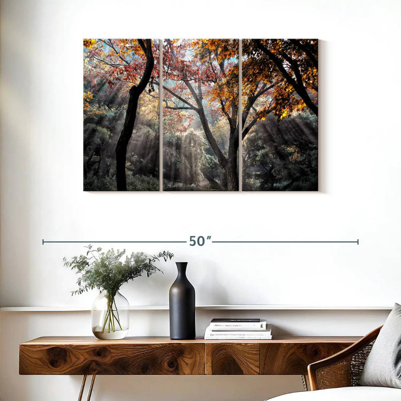 " Forest Sun Rays " 3 Piece Art Set, 24" H x 38" W x 1.25" D