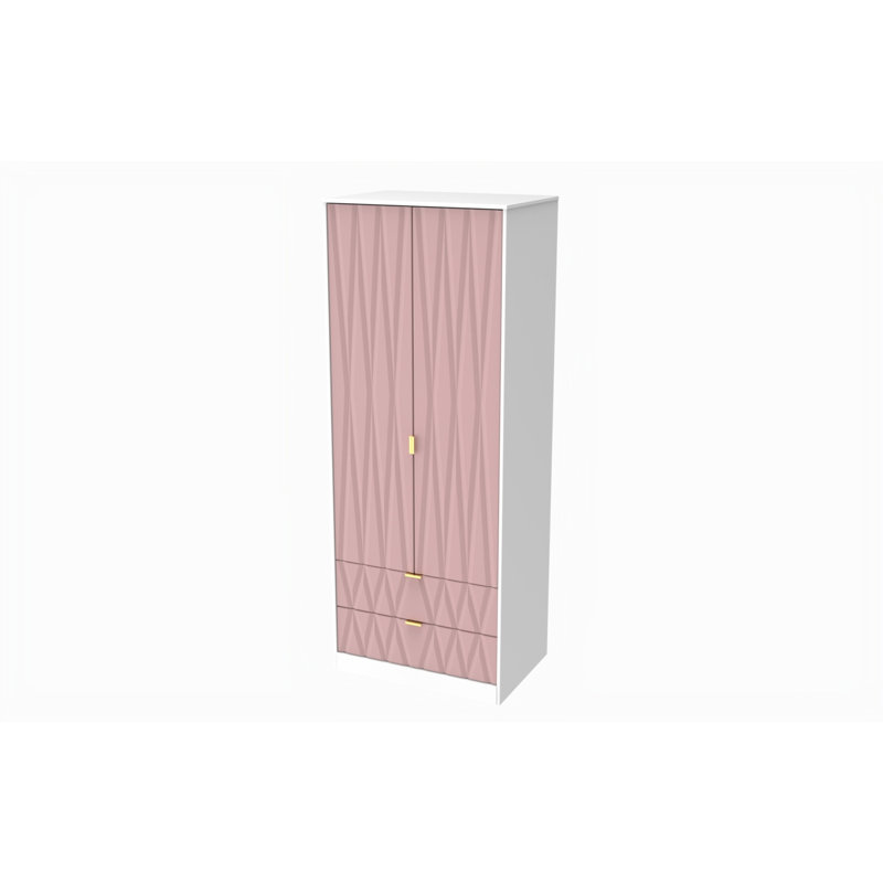 Fully Assembled Efka Diamond Wardrobe, Pink / White Matt Veneer