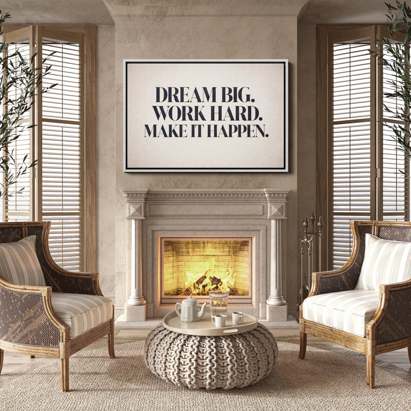«Dream Big Work Hard Make It Happen», impression de citation encadrée, H 16 po x l 24 po, Blanc