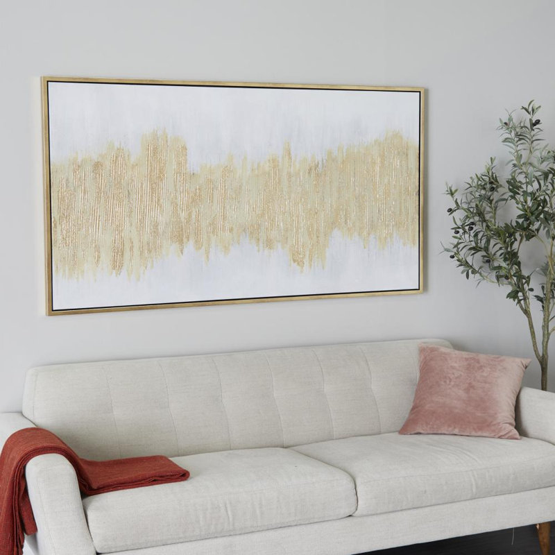65 po x 2 po x 36 po, art mural encadré abstrait doré sur toile dorée