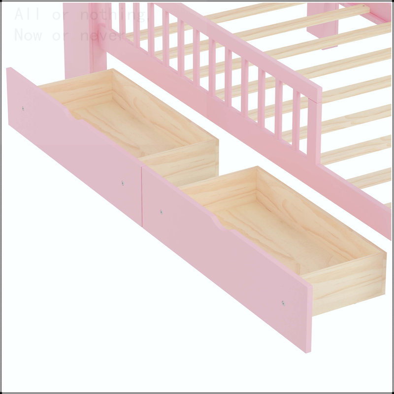 Twin Size Bed with Headboard Storage Rack and Under-Bed Drawers, Pink