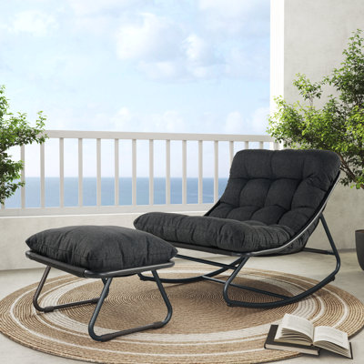 Caili Outdoor Steel Sling Rocking Chair Set With Ottoman by Wade Logan