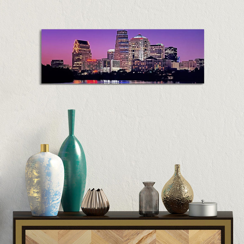 USA, Texas, Austin, View Of An Urban Skyline At Night - Wrapped Canvas Panoramic Print, 30.48 cm H x 91.44 cm W x 1.91 cm D
