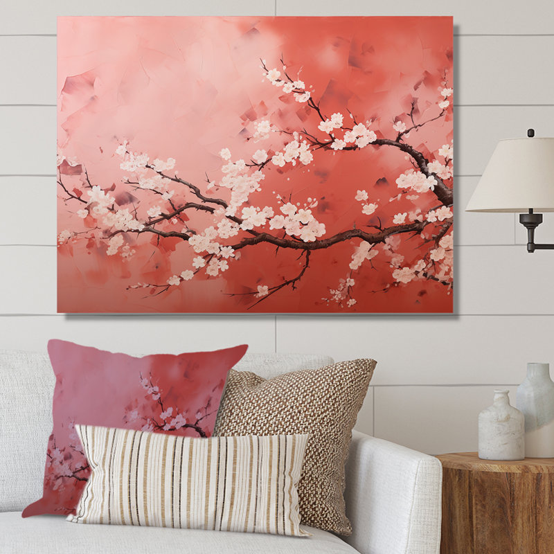 Fleur de cerisier rose et blanc 3 - Art mural cerise, H 34 po x l 44 po x P 1,5 po, Toile tendue
