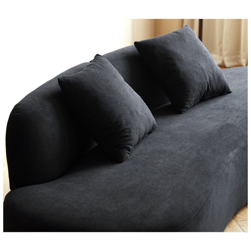 Canapé incurvé de 90 po avec coussins décoratifs, canapé de luxe en velours 4 places, noir