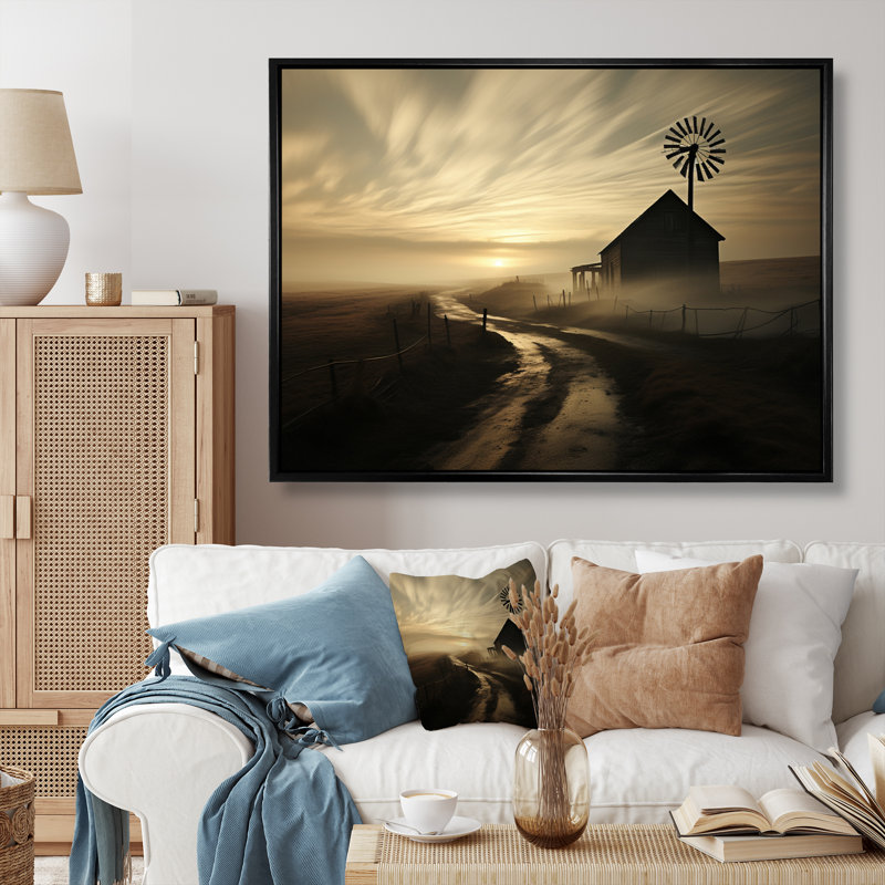 Wind Turbines Country Charm III sur toile, 16" H x 32" W, Cadre flottant noir
