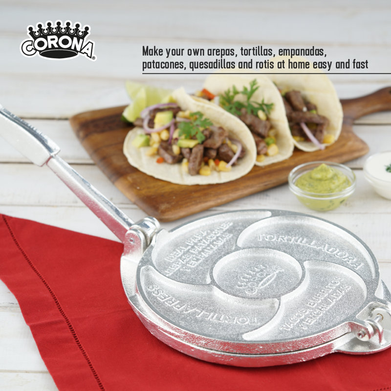 Corona 8-Inch Cast Iron Tortilla Press & Pataconera, Heavy-Duty Tostonera with Food-Safe Tin Coating for Tortillas, Arepas, Patacones, Empanadas & More