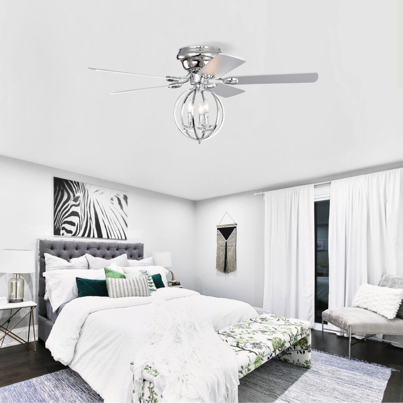 5-Blade 52-Inch Chrome Ceiling Fan With 3-Light  (NO INCLUDE BULB) Chandelier (Remote Controlled)