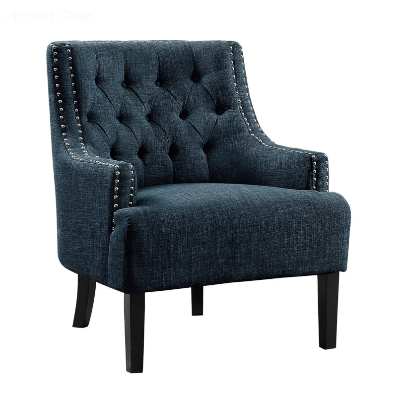 Upholstered Wingback Chair, Indigo Fabric