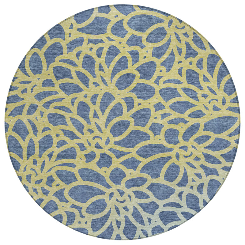Machine Washable Indoor/Outdoor Chantille ACN2412 Botanical Rug, Round 8'
