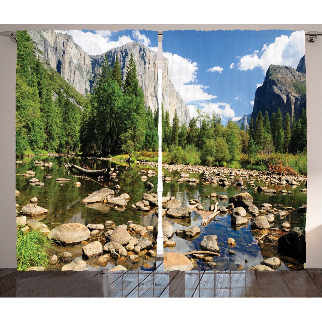 Rustikaler Vorhang, Yosemite Forest River, Natur, Grün blau