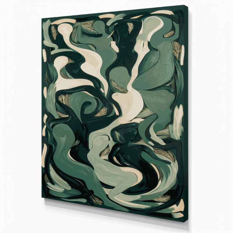 Abstrait art figuratif sur toile vert, H 10 po x l 8 po