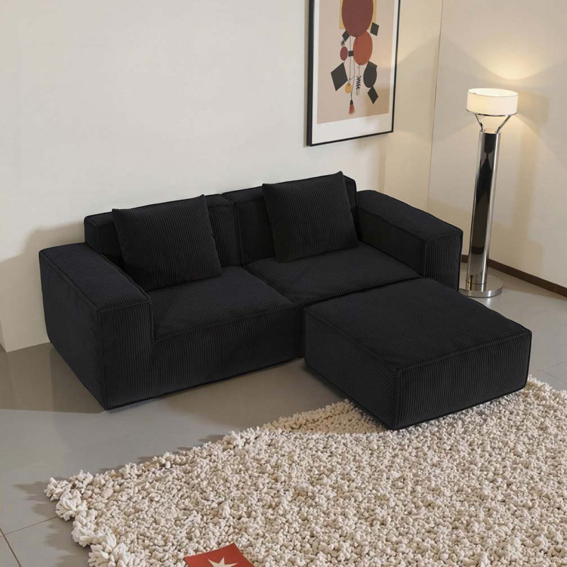 Canapé convertible 2 places, H 28,39 po x l 86,6 po x P 39,37 po, 2, Noir