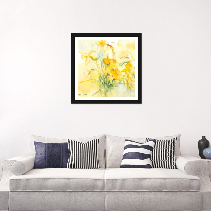 «Daffodil Spring» par Jo Lynch - reproduction d'art, H 24 po x l 24 po x p 1 po, Papier encadré noir, Blanc