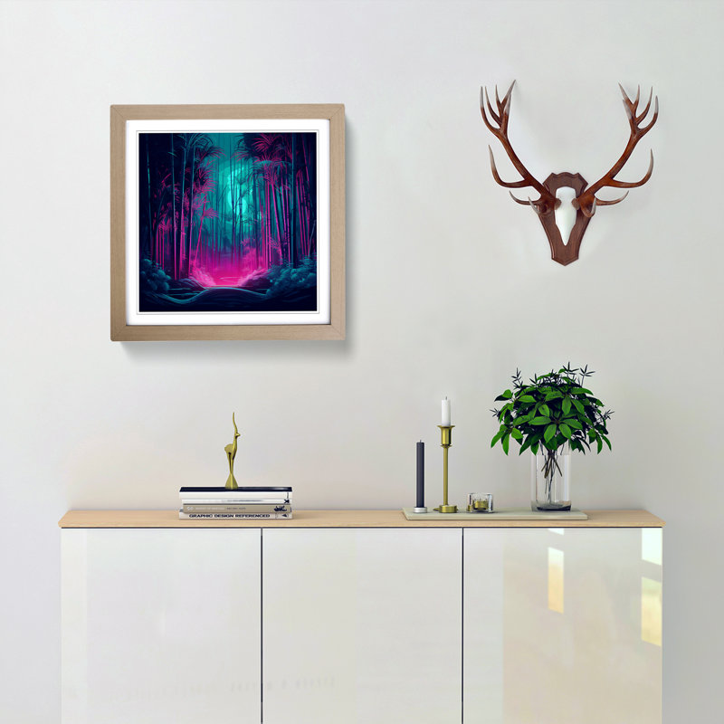 Bamboo Forest Neon Art - Framed Print, Oak