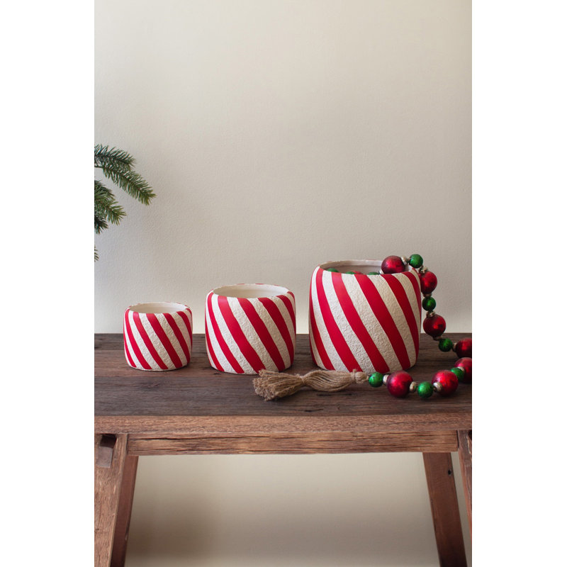  Christmas Concrete Candy Cane Planters – Set of 3 Decorative Pots – 7" Tall