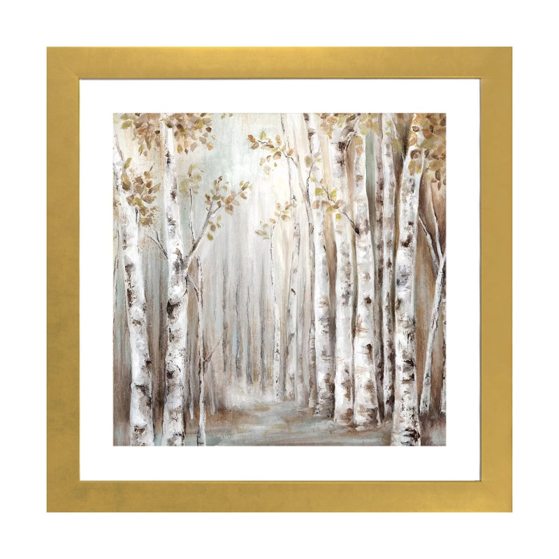 «Sunset Birch Forest III» - reproduction, H 16 po x l 16 po x p 1 po, Papier doré