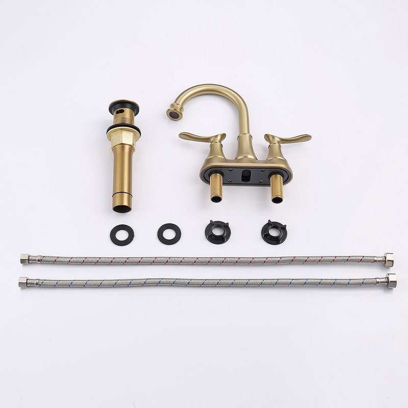 2-Handle 4-Inch Bathroom Faucet, Bathroom Vanity Sink Faucets With Pop-Up Drain And Supply Hoses, Brushed Gold