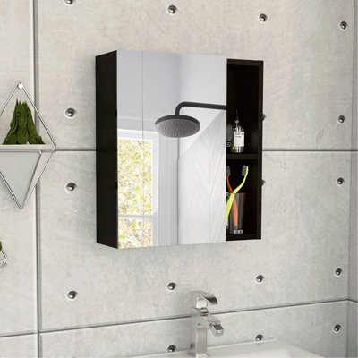 Pharmacie avec miroir, cinq tablettes internes, une porte - noir
