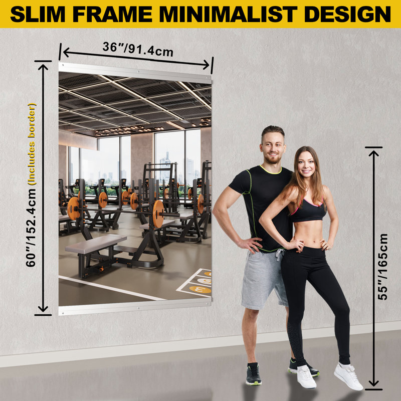 Large Home Gym Mirror 36 x 60 Inch 1 Piece Single Panel Oversized Dance Studio Mirror Wall Mounted Frameless Full Length Tempered Glass Mirror