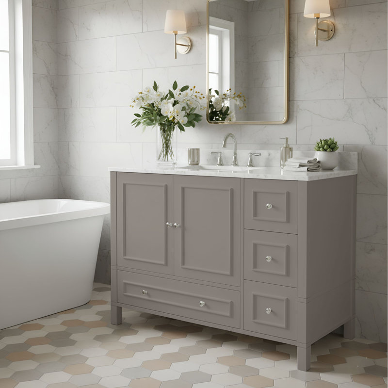 Meuble-lavabo simple Williamsburg (L) 48 po x l 21,3 po x H 34 po (base seulement), gris, Gris