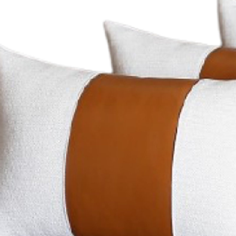 Housse de coussin lombaire en similicuir, 12" H x 20" W, Brun / Ivoire
