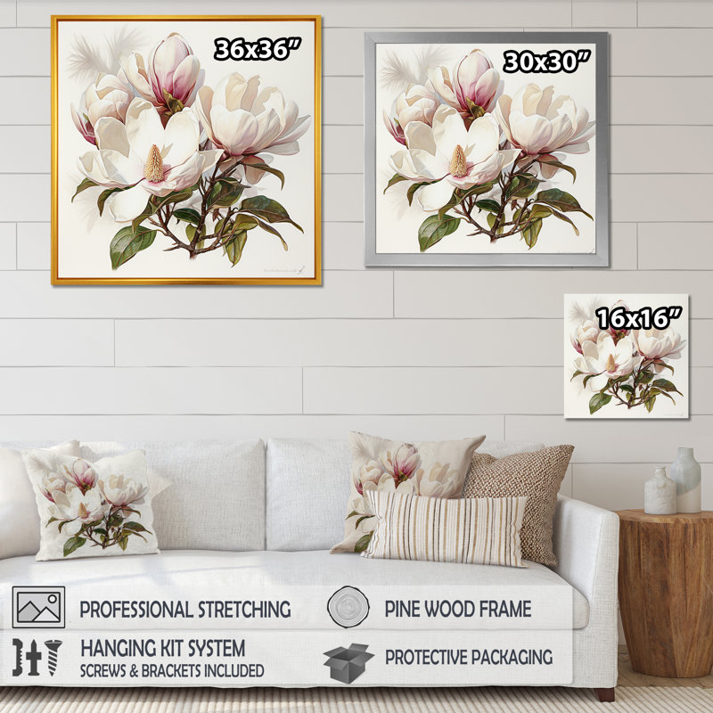 Magnolias en hiver, Cadre naturel flottant, H 16 po x l 16 po