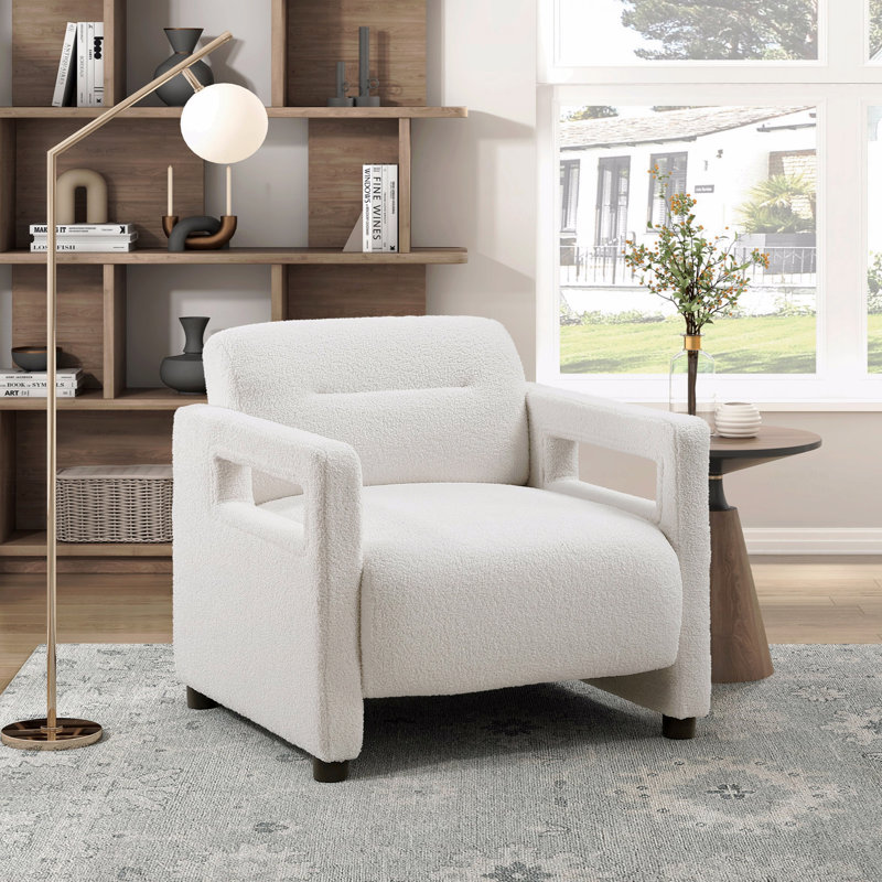 Fauteuil d'appoint, coussin de siège beige rembourré en tissu Boucle, Beige