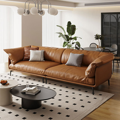Brown Genuine Leather Modular Sofa cushion Threeseat