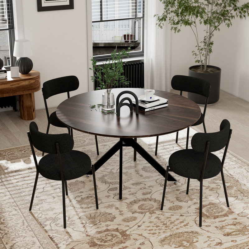 Ensemble de salle à manger à piédestal rond avec chaise Teddy, Brun, Noir