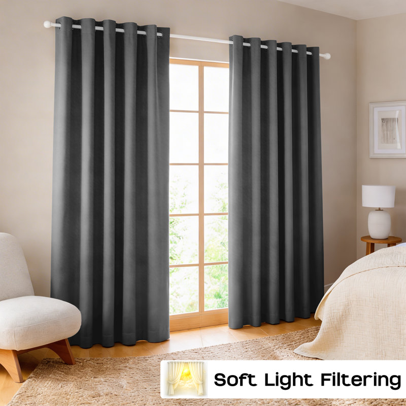 260 GSM Thermal Blackout Eyelet Curtains, 167cm Width x 183cm Drop, Dark Grey