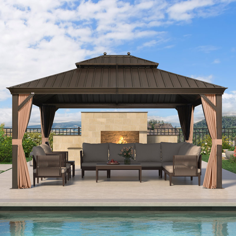 PURPLE LEAF 13' X 15' Outdoor Hardtop Gazebo Aluminum Gazebo With Galvanized Steel Double Roof, 13 (ft) x 15 (ft)