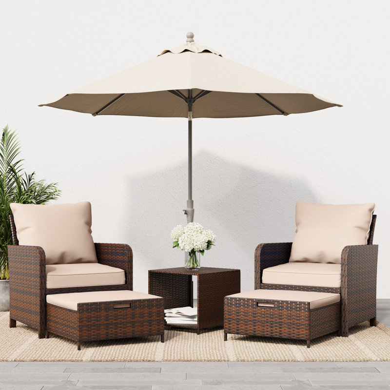 Idamarie Wicker Conversation Set with Ottoman, Khaki, Brown