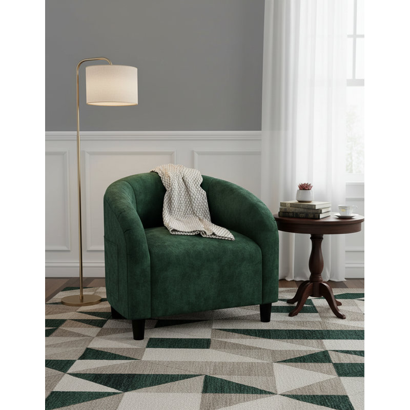 Boucle Fabric Barrel Chairs, With Soft Cushion, Green Boucle