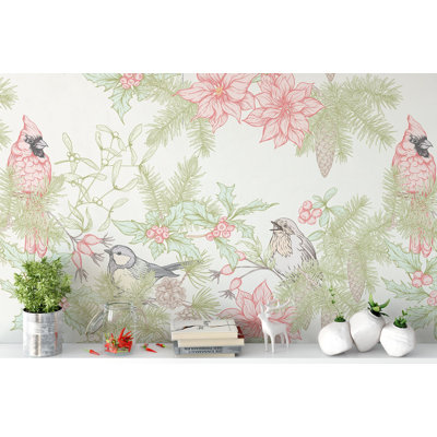 Vintage Flowers And Birds Chrysanthemum Leaf Removable Wallpaper