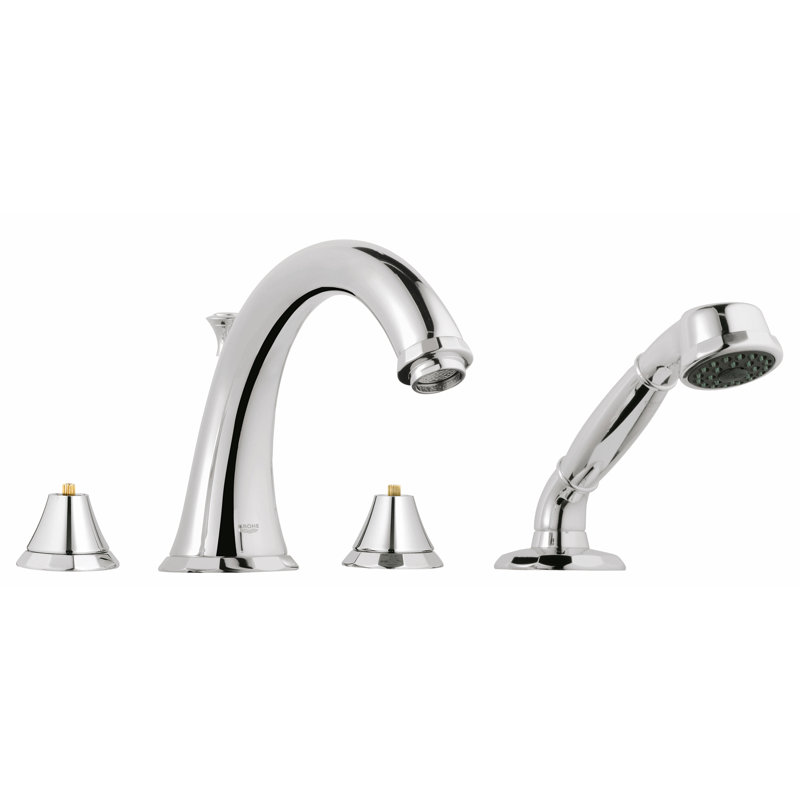 Kensington Double Handle Deck Mounted Roman Tub Faucet Trim with Handshower, StarLight Chrome