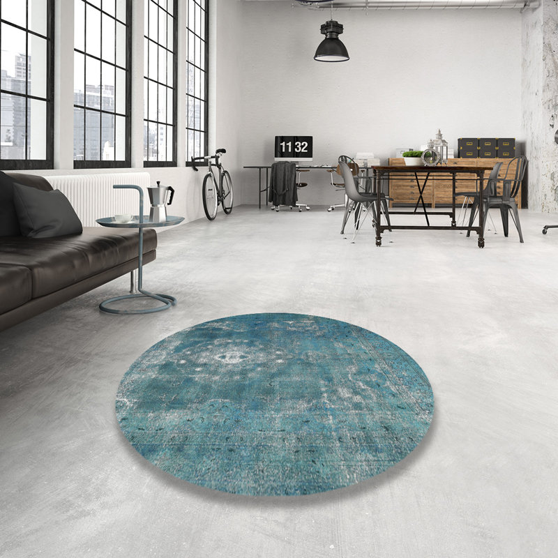 Tapis oriental bleu / gris, Rond 8 pi