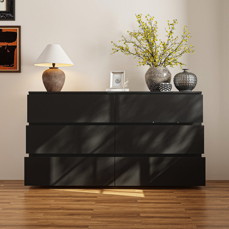 59"W 6 Drawer Dresser, Black