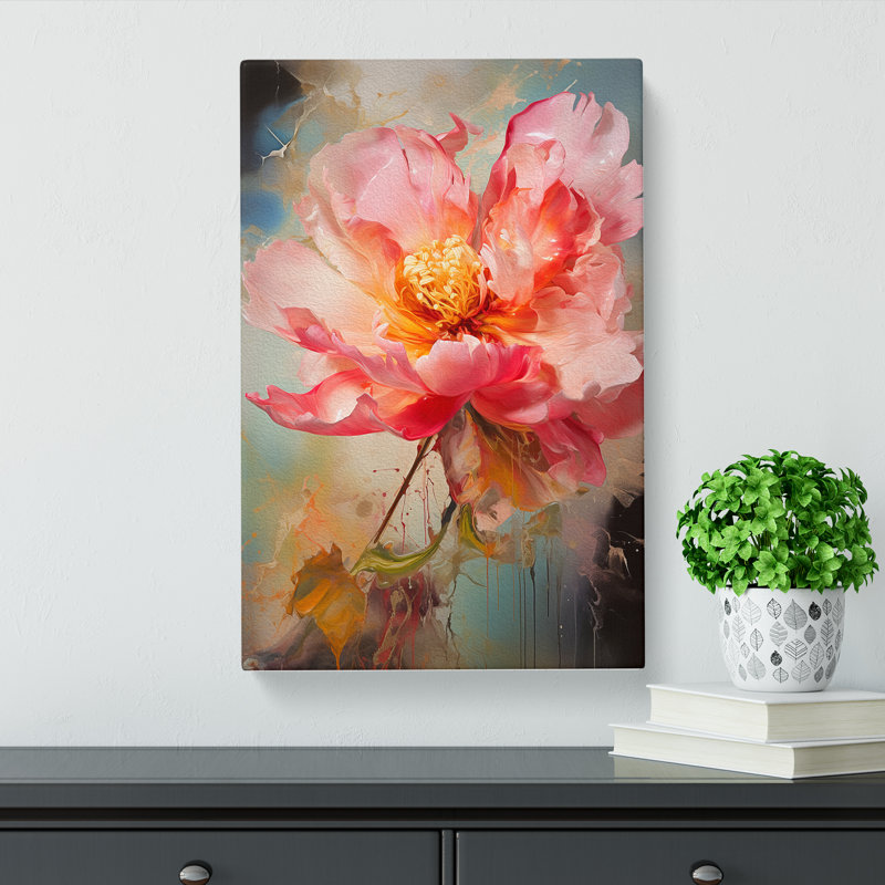Peony Flower Action Painting No.2 - Wrapped Canvas, 76cm H x 50cm W x 3cm D