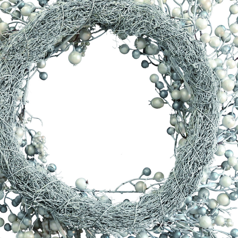 24-Inch Pearl White and Silver Berry Winter Front Door Wreath