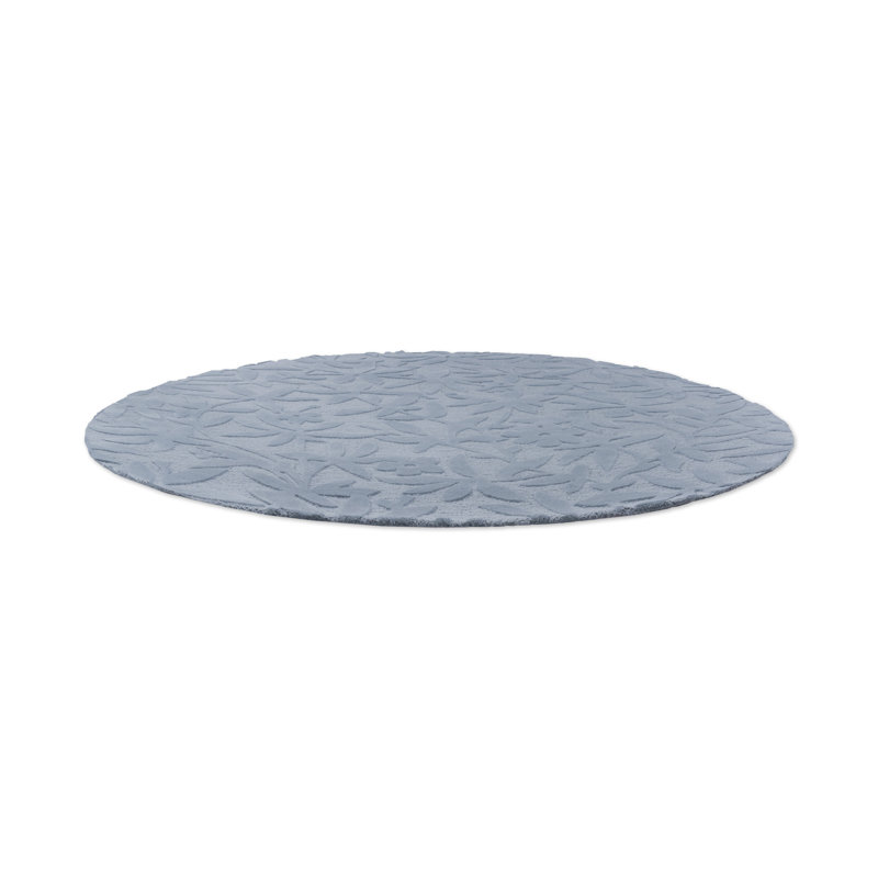 Round Blue Floral Hand-Tufted Wool Area Rug