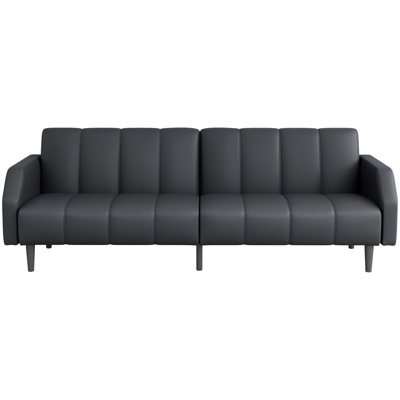 77.56" Faux Leather Convertible Sofa, Futon Couch with Adjustable Backrest for Small Spaces, Living Room, Office