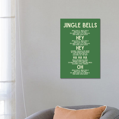 Jingle Bells Christmas Lyrics In Green by Design Harvest - Wrapped Canvas Print