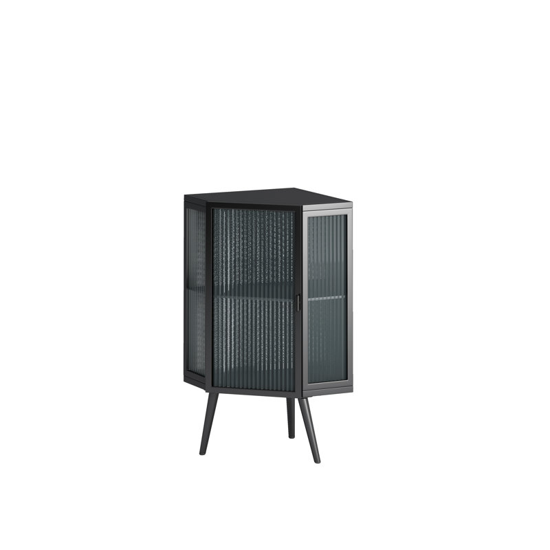 Armoire de coin 22,25 po - Noir, porte en verre trempé et tablettes de rangement